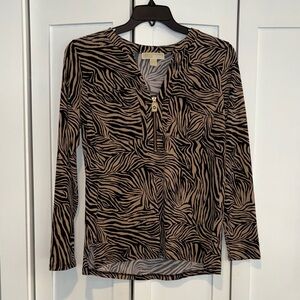 Michael Kors Black and Tan Zebra Long Sleeve Top